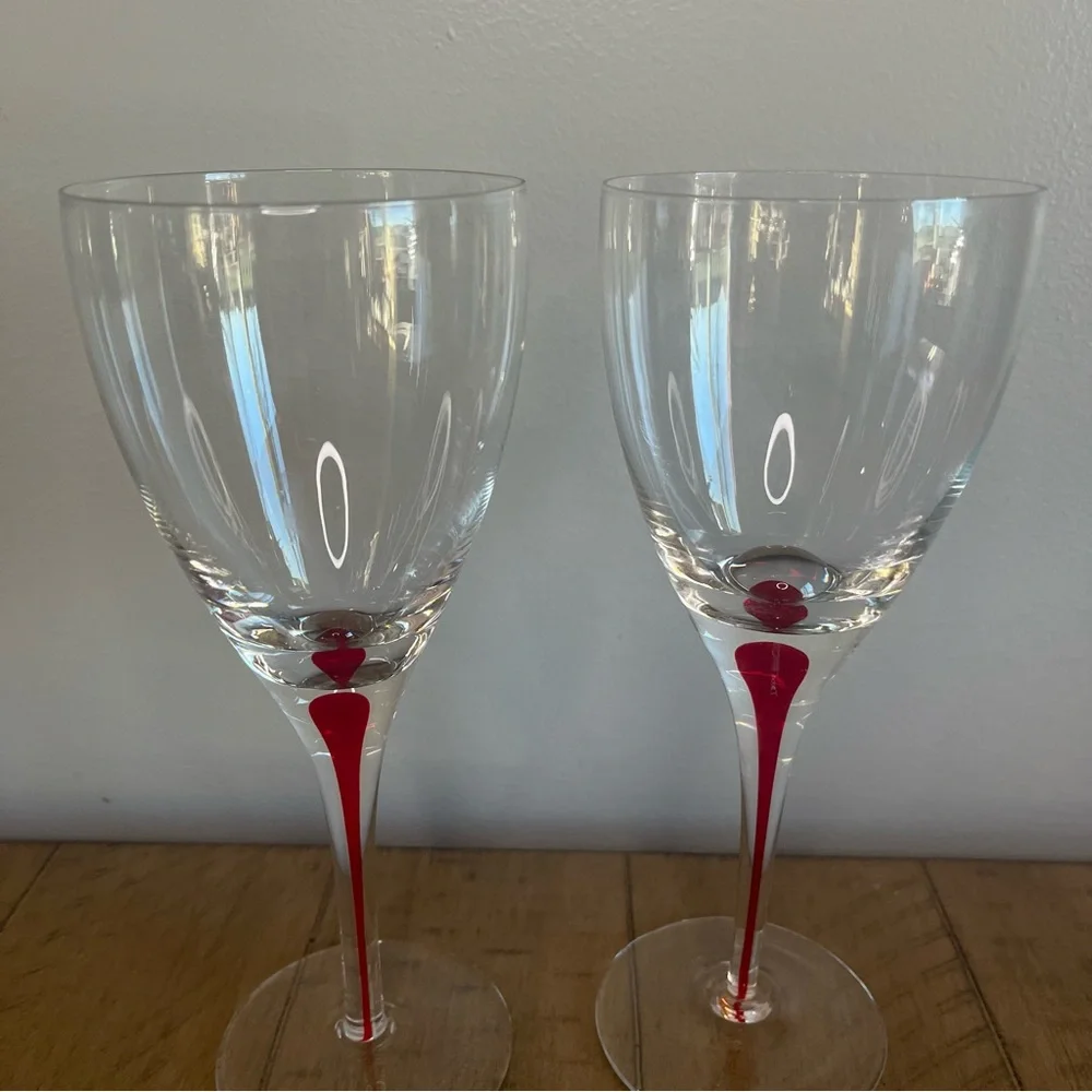 Pier 1 Red Tear Drop Wine Glasses set of 2
